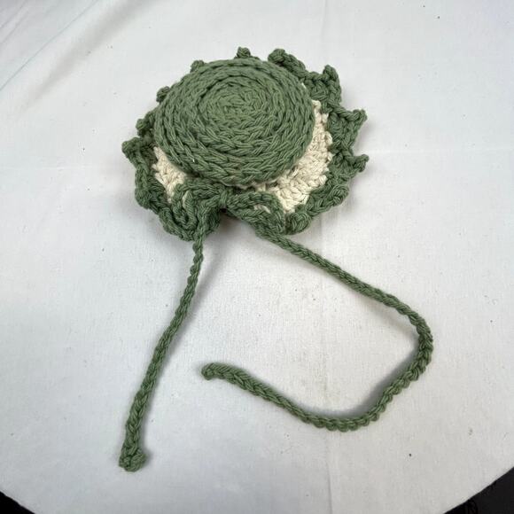 Handmade Pin Cushion Hat crochet green and white NWT USA 6 inches round - Picture 5 of 6